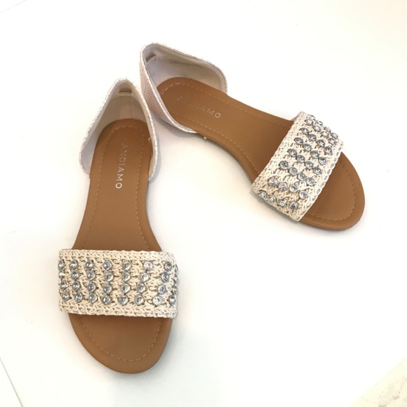 ANDIAMO Sandals Slip On Flats Rhinestone Cream Acaine Women’s Size 7 - Picture 15 of 15